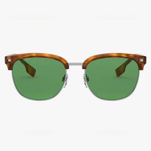 Burberry Clubmaster-Style Sunglasses with Green Lenses and Amber Frame
